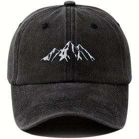 Resim Vintage Dağ Nakış Beyzbol Şapkası, Retro Yıkanmış Polyester Hip Hop Eğri Kenar Kamyon Şoförü Şapkası Erkek ve Kadınlar İçin 