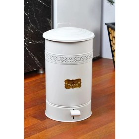 Resim Pedallı Metal Galvaniz Mutfak Banyo Kapaklı Çöp Kovası 30 Lt Beyaz 