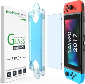 Resim amFilm OneTouch Cam Ekran Koruyucu Nintendo Switch Model 2017 için Tasarlanmıştır - Otomatik Hizalama Kiti ile, Kabarcıksız [2'li Paket] 