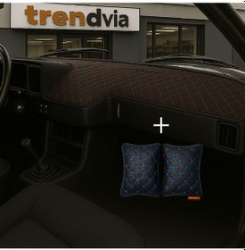 Resim Tofaş Şahin Doğan Kartal Alçak Ön Göğüs Siyah-kırmızı Torpido Kılıfı / Siyah-mavi Boyun Yastığı 