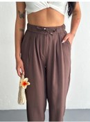 Resim Yüksel Bel Rahat Paça Pantalon - Kahverengi 