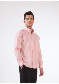 Resim Kırmızı Erkek Regular Fit Düz Brent Düğmeli Yaka Uzun Kol Gömlek - 102209 Kırmızı 