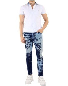 Resim Denim Flog Desenli Mavi Pantolon Mavi 