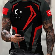 Resim Erkek Vintage Crew Neck T-Shirt, Kısa Kollu, Polyester, Düzenli Kesim, Tüm Mevsimler, Örgü Kumaş 