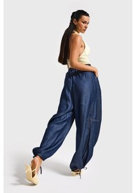Resim Itsbasic Kadın İndigo 7s6-50 Süper Ballon Fit Bol Kesim Paça Detaylı Tasarım Denim Jean 