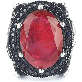 Resim OSESHOP Kırmızı Pariabu Tanzanit Taşlı 925ayar Gümüş Oniks Taş Detaylı Erkek Yüzük 