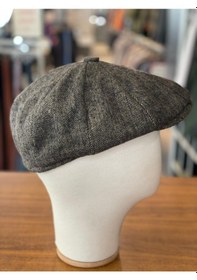 Resim Hamze Peaky Blinders Tarz İngiliz Model Balıksırtı Desen Kaşe Kumaş Kasket Şapka Kahverengi Açık 