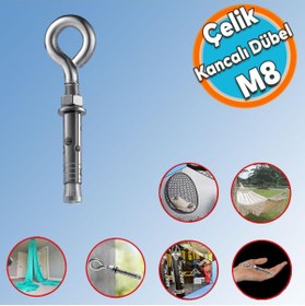 Resim NZB Kancalı Çelik Dübel Hamak Salıncak Boks Torbası Lamba Avize İçin Gömlekli Kapalı Ağız Kanca M8 