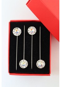Resim Numetal 4 Lü Ekru Kristal Taşlı Eşarp İğnesi. Şal İğnesi. Türban İğnesi. Başörtü İğnesi. Eşarp Ve Şal İğnesi Gümüş 