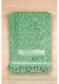 Resim 2 Parça Jakarlı Banyo Havlu Takımı %100 Pamuklu 90x150 Cm Arden Yeşil Çok Renkli 