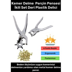 Resim Carlburn Premium 6 Farklı Başlık Uçlu Pratik Delgeç Kemer Delme Perçin Pensesi Ikili Set Deri Plastik Delici 