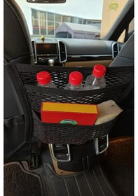 Resim Oto Koltuk Arası File Ahtapot Ağ Düzenleyici Araç İçi Organizer 3 Cepli 30x28cm Siyah 