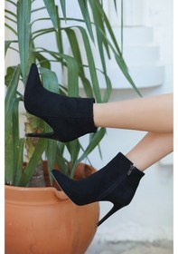 Resim Blan Siyah Süet Topuklu Bot Siyah Süet 