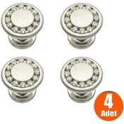 Resim Mobaksaksesuar İrem Taşlı Düğme Kulp Krom 4 Adet 