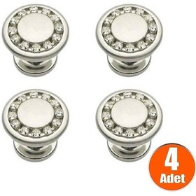Resim Mobaksaksesuar İrem Taşlı Düğme Kulp Krom 4 Adet 