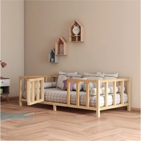 Resim Hft Home Kapılı Unisex Montessori Bebek ve Çocuk Karyolası Doğal Ahşap Yatak 