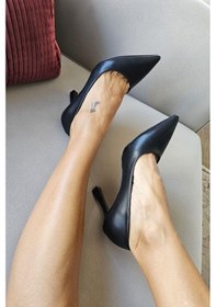 Resim Ops 101308 Topukla Kadın Kadeh Topuk Stiletto Ayakkabı Siyah Deri 
