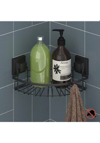Resim Banyo Köşe Rafı Paslanmaz Easyfix Yapışkanlı Siyah Siyah 