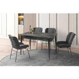 Resim Ortadan Açılır Büyüyen 60x100cm Siyah Mermer Ahşap Salon Yemek Masa Gri Yonca Sandalye Takımı 4 Sand Koyu Gri 