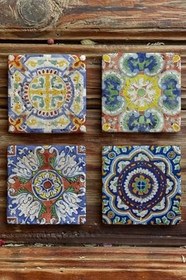 Resim Oscar Stone Decor Baskılı Doğaltaş Bardak Altlığı 4'Lü Set Desen Tile 4Dsn-086 