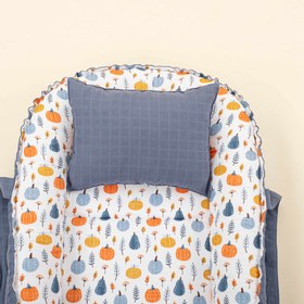 Resim Babynest ve Yastık - Çift Taraflı - İndigo Muslin - Mavi Balkabağı 