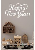 Resim Happy New Year Temalı Vitrin Cam Sticker Beyaz Model 3 90x50 Cm 