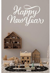 Resim Happy New Year Temalı Vitrin Cam Sticker Beyaz Model 3 90x50 Cm 