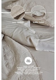 Resim Evlen Home %100 Pamuk Çift Kişilik Özel Taş Yıkama Nevresimli Yatak Örtüsü Seti 7 Parça Yumuşak Barbara Bej 