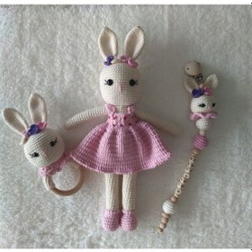 Resim Amigurumi Cicekli Tavşan Yenidogan Set 