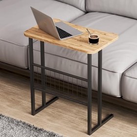 Resim interGO Metal Ayaklı Laptop Sehpası Koltuk Sehpası Kahvaltı Masası Çalışma Sehpası - Atlantik Çam Desenli 