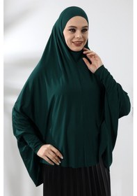 Resim Zümrüt Yeşili Hazır Pratik Sultanbaş Tesettür Kollu Penye Sufle Eşarp Hijab 
