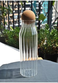 Resim Top Mantar Kapaklı Cam Su Şişesi Sürahi Karaf 1080 Ml- 1 Adet 