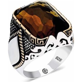 Resim Gumush ​Gümüş Zirkon Kahverengi Akik Taşlı Kare Erkek Yüzük 510933485 
