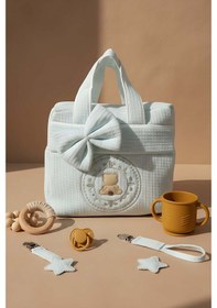 Resim Mavi Ayıcık Fiyonklu Anne Bebek Bakım Çantası Çok Renkli 