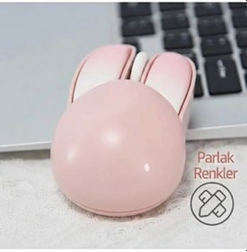 Resim Tavşan Figürlü Kablosuz Mouse Pil Dahil Etiket li Pembe 