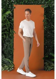 Resim Efor Comfort Fit Beli Lastikli Pötikareli Casual Bej Pantolon P 1149 Bej 