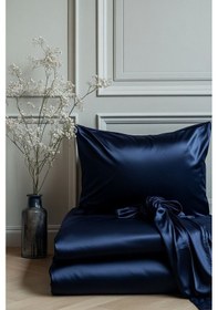 Resim 2 Li İpek Dokulu Saten Lacivert Yastık Kılıfı 50x70 - Mikrosaten, Saç Ve Cilt Dostu Çok Renkli 