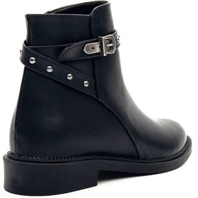 Resim Potinonline K824 Kadın Tokalı Fermuarlı Kısa Bot Siyah 