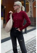 Resim Bordo Çıt Kapamalı Triko Kadın Hırka Mg2579 Bordo 