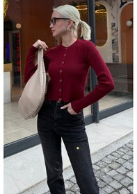 Resim Bordo Çıt Kapamalı Triko Kadın Hırka Mg2579 Bordo 