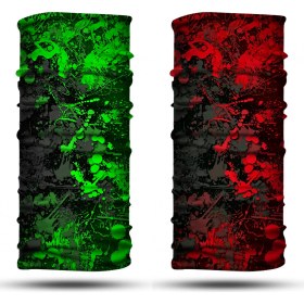 Resim Dair Aksesuar Yeşil Kırmızı Boya Desenli 2'li Set Boyunluk Bandana Outdoor Balaklava Yüz Maskesi Kafa Bandı 