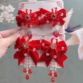 Resim 1 çift Kırmızı Çocuk Saç Tokası, Sevimli Kurdele Saç Aksesuarları 