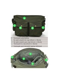 Resim Dark Cotton 7238 Suya Dayanıklı Kanvas Postacı Çantası - 15.6 İnç Laptop Bölmeli Vintage Omuz Çantası Haki 