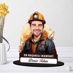 Resim Kişiye Özel Erkek Madenciye Hediye Karikatürlü Biblo 