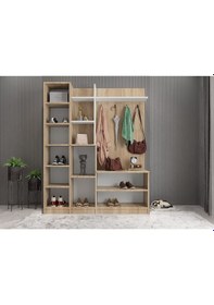 Resim Çizgi Portmanto Vestiyer Meşe Beyaz-180 cm 