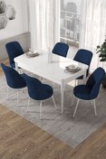 Resim Canisa Kor Serisi, Beyaz Açılabilir 70x114 Yemek Masa Takımı 6 Lacivert Sandalye 