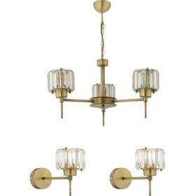 Resim Sadem 3 Lü Eskitme 3 Parça Kristalli Taşlı Modern Tasarım Kristal Salon Avize-Aplik Seti 