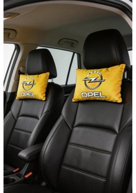 Resim Opel Logolu Sarı Dijital Baskılı Araç Boyun Yastığı & Oto Ayna Askısı 2 Li Set Sarı 