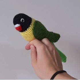 Resim nildamigurumi Amigurumi Kuş Oyuncak Muhabbet Kuşu Siyah Yeşil 
