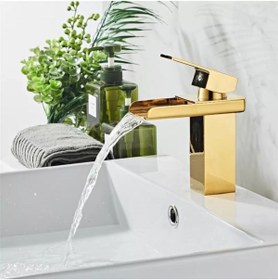 Resim RENA DESIGN Gold Lavabo Bataryası Yeni Havza Model Yüksek Kalite Altın Lavabo Musluğu Çift Girişli Armatür 